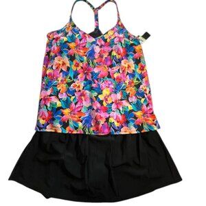Island Escape Woman New with Tags Black & Floral 2 Piece Tankini Set- Size 18W